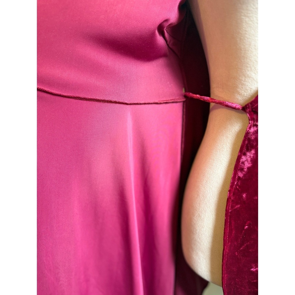 Lulus Crushed Velvet Wrap Dress Wine Long Sleeve Mini xs boho Y2K‎ whimsi - Picture 4 of 8